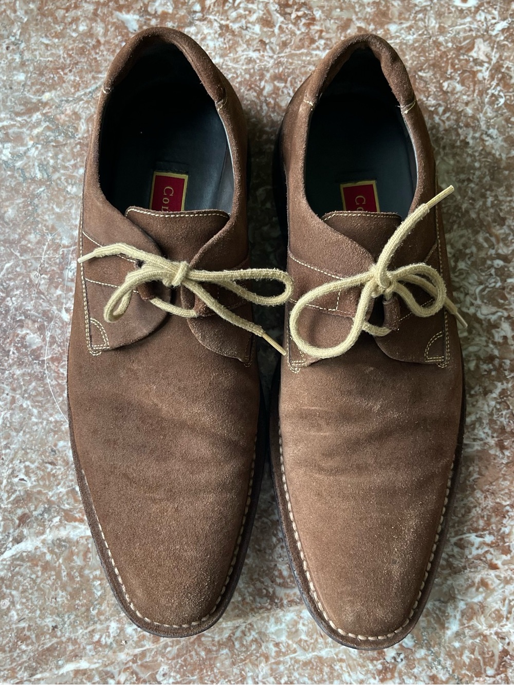 Cole Haan Brown Suede Derby Slip-Ons with Cream Laces